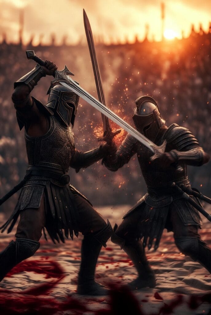 two warriors fighting with each other