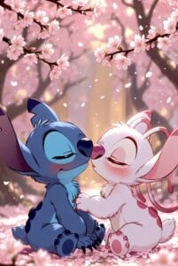 Romantic Stitch Wallpaper — nighttime couple moment with soft violet lighting