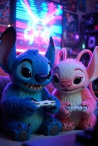 Stitch and angle playing games happy moments mobile wallpaper