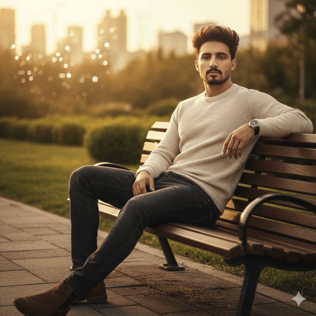 boy are sitting in table in  beautifull park