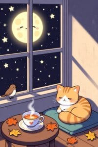 cozzy autmn night with sleep cat