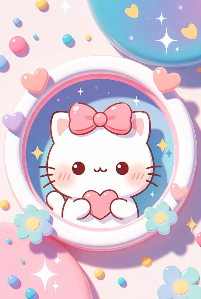 Kawaii Cute Cat Heart Frame