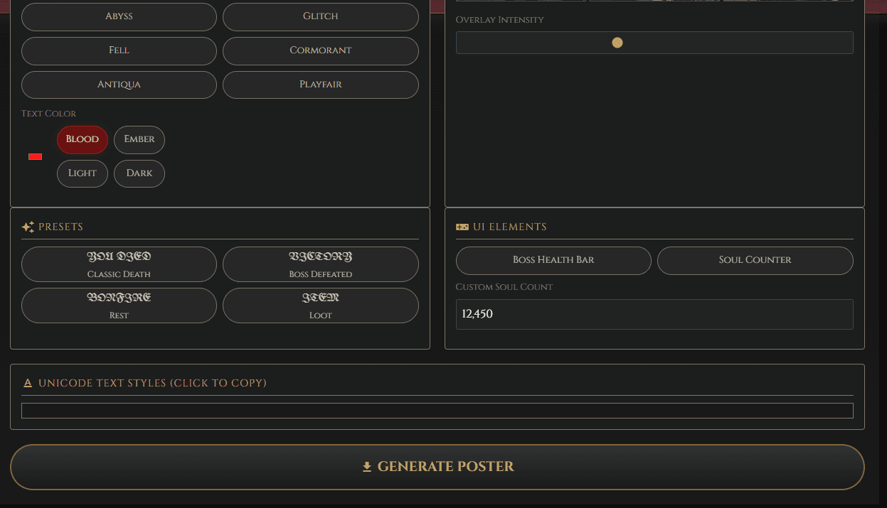 Dark Souls Text Generator Final Result and Download Button