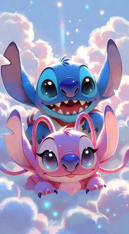 Lilo and Stitch-Inspired Cute Blue and Pink Stitched Plush Creature Wallpaper