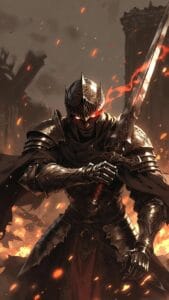 Dark armored warrior with glowing red eyes Elden Ring wallpaper 4k pc 1920x1080 battlefield