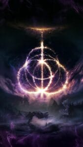 Fiery glowing arcane symbol in stormy sky Elden Ring wallpaper 4k desktop ultra hd