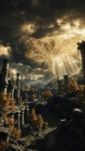 Golden radiant tree above ancient ruins Elden Ring wallpaper 4k desktop 2560x1440