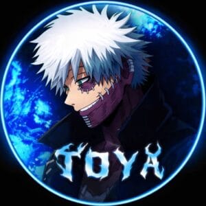 Dark fantasy anime boy profile picture with white hair and purple stitched mask named Toya