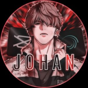Intense anime boy profile picture named Johan with cold expression and red black background