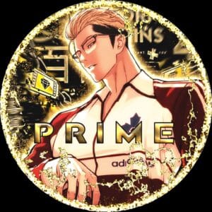 Sporty anime boy profile picture in red tracksuit with PRIME text and gold border