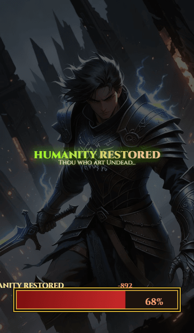 HUMANITY RESTORED golden text banner