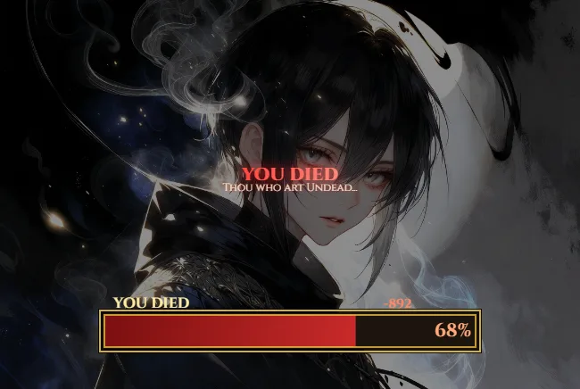 Elden Ring health bar generator showing You Died banner with dark fantasy atmospheric background