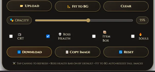 Dark Souls inspired generator controls for boss health bar, item box, CRT effect and souls counter